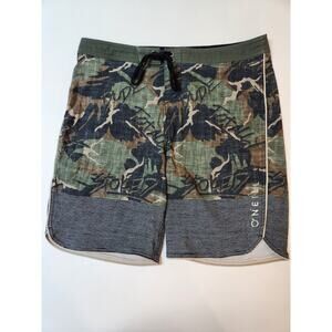 O'Neill Board Shorts Camo 80's Surfer Slang Epic Gnarly, Men's Size 32 Beach